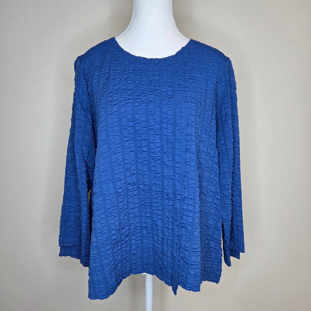 Habitat Clothes To Live In Womens Small Blue Crinkle Puckered Top Blouse 23700